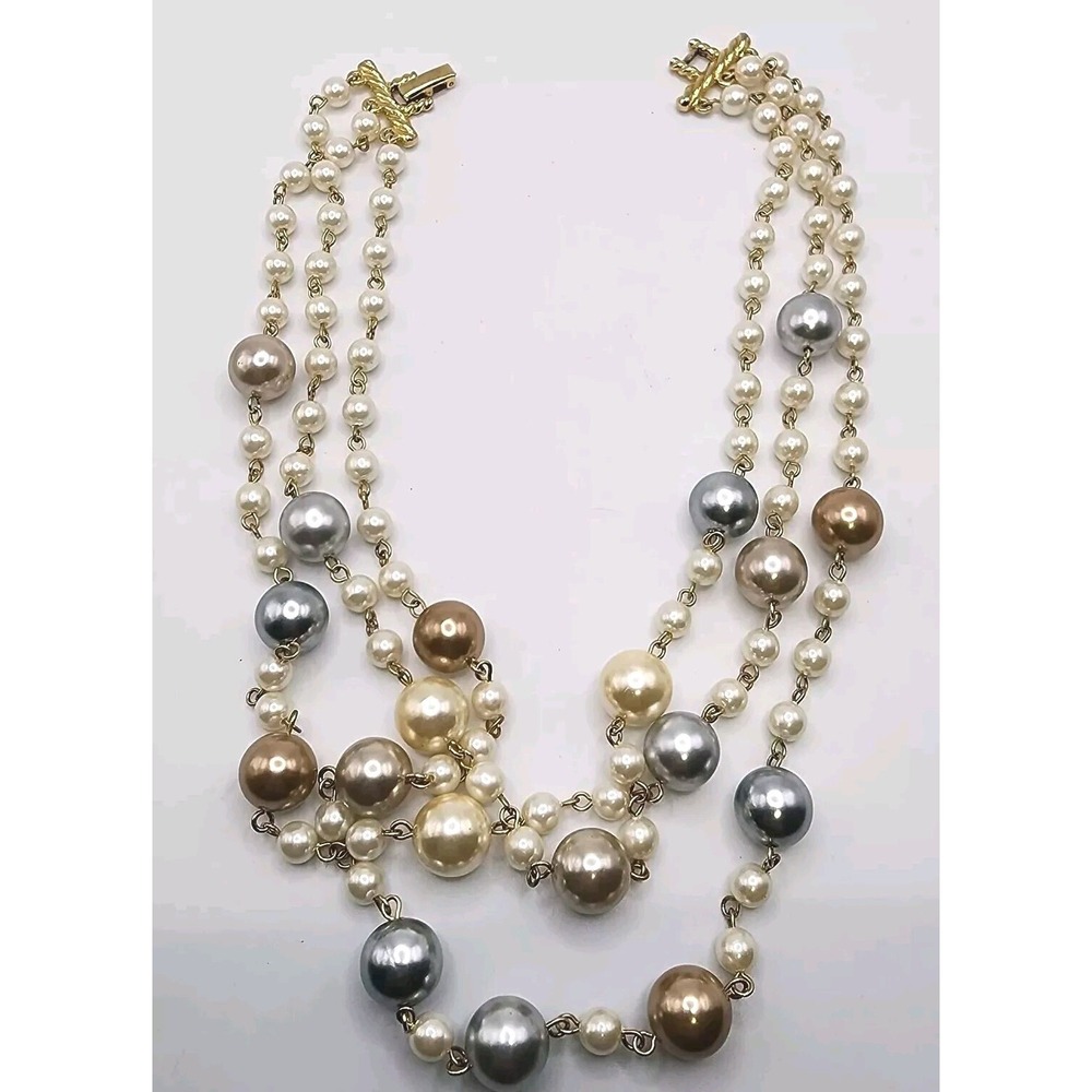 Vintage Faux Pearl Cottagecore Layered Gold Tone Metallic Multicolor Pearlcore